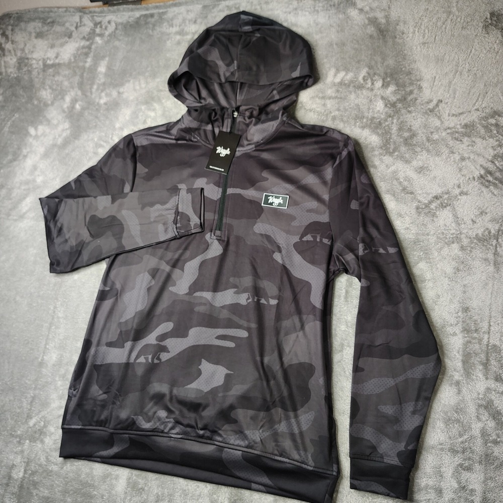 Waggle Black Bear Camo Hoodie Mens Small Black Camouflage‎ Stretch Quarter Zip